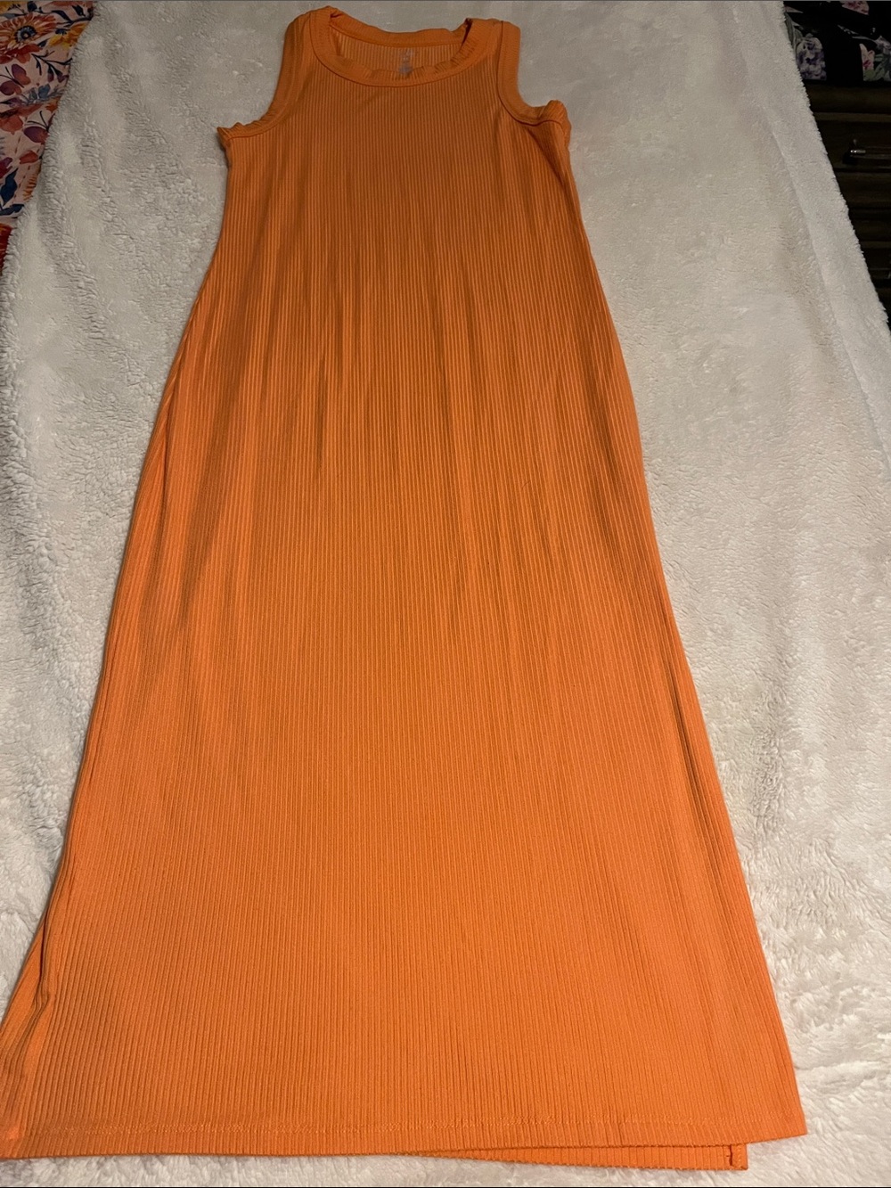 just be Orange Ribbed Sleeveless Maxi Dress